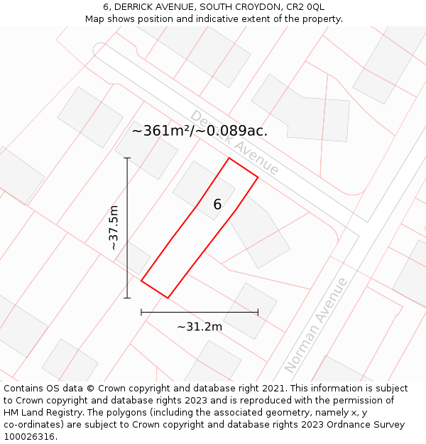 6, DERRICK AVENUE, SOUTH CROYDON, CR2 0QL: Plot and title map