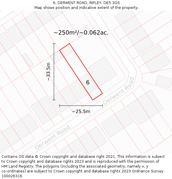 6, DERWENT ROAD, RIPLEY, DE5 3GS: Plot and title map