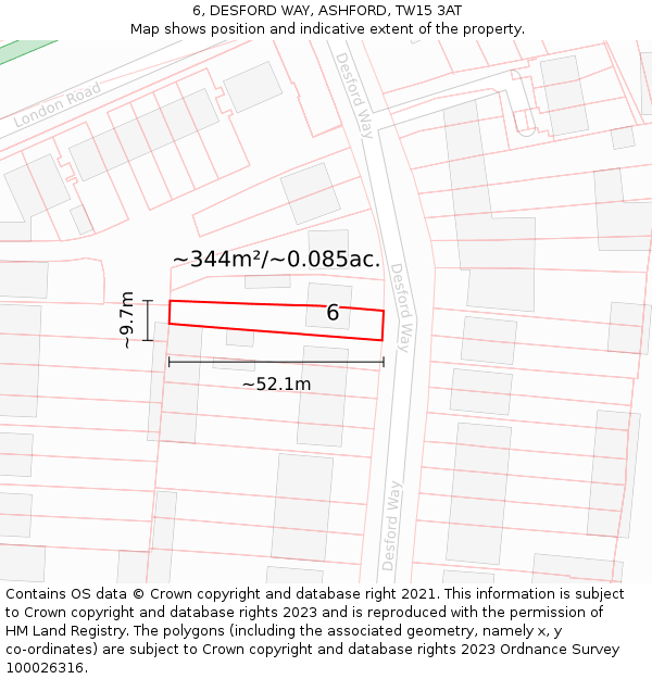 6, DESFORD WAY, ASHFORD, TW15 3AT: Plot and title map