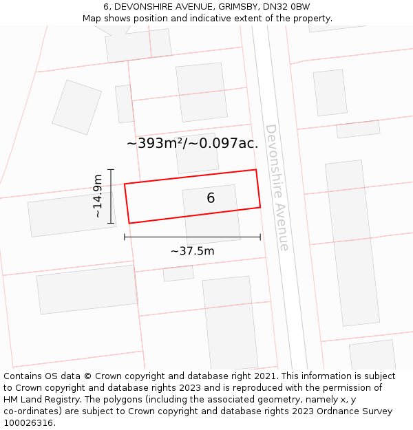 6, DEVONSHIRE AVENUE, GRIMSBY, DN32 0BW: Plot and title map