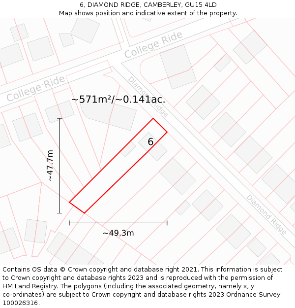 6, DIAMOND RIDGE, CAMBERLEY, GU15 4LD: Plot and title map