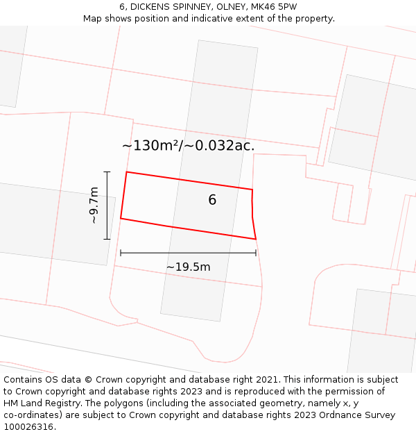 6, DICKENS SPINNEY, OLNEY, MK46 5PW: Plot and title map