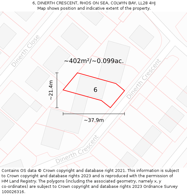 6, DINERTH CRESCENT, RHOS ON SEA, COLWYN BAY, LL28 4HJ: Plot and title map