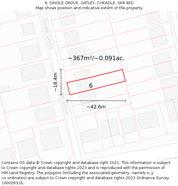 6, DINGLE GROVE, GATLEY, CHEADLE, SK8 4ED: Plot and title map