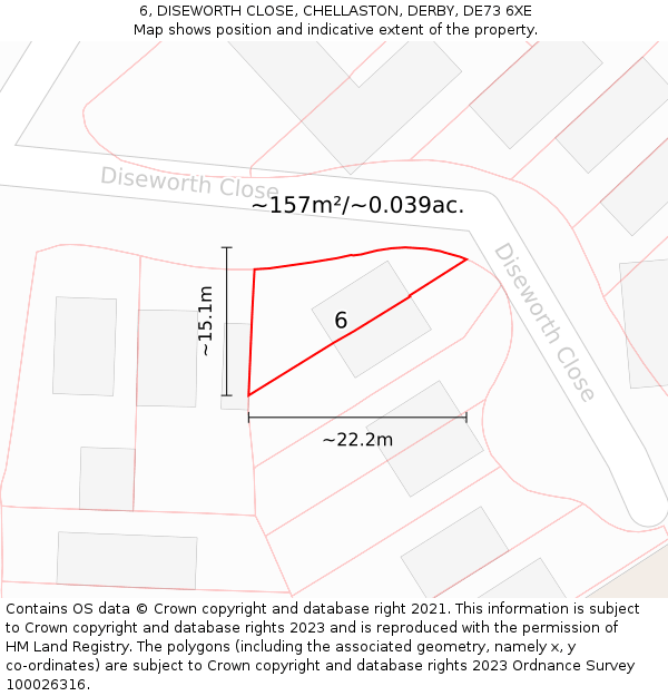 6, DISEWORTH CLOSE, CHELLASTON, DERBY, DE73 6XE: Plot and title map