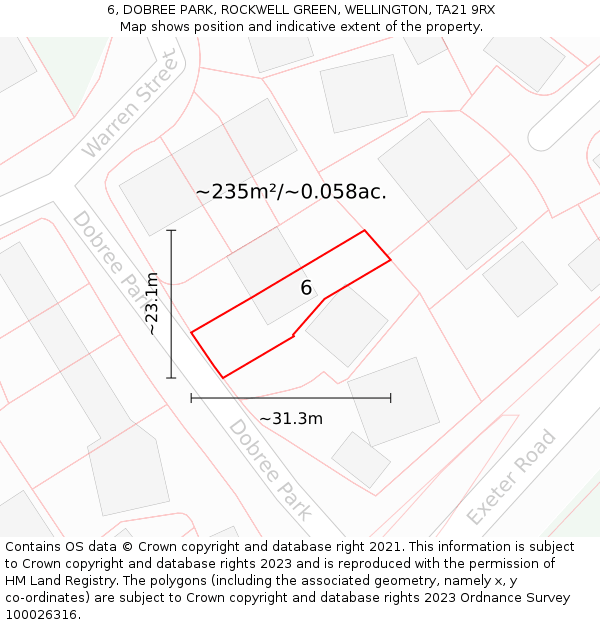 6, DOBREE PARK, ROCKWELL GREEN, WELLINGTON, TA21 9RX: Plot and title map