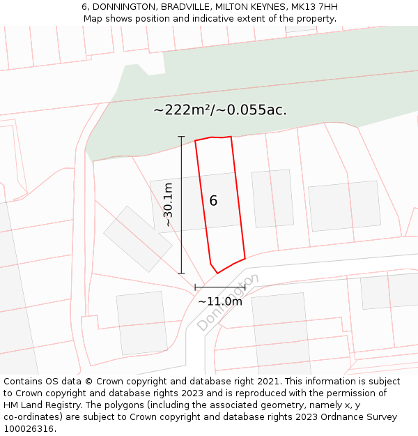 6, DONNINGTON, BRADVILLE, MILTON KEYNES, MK13 7HH: Plot and title map