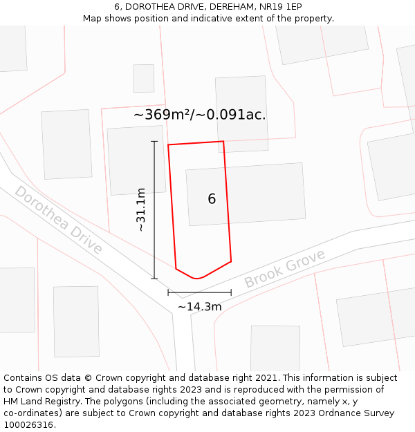 6, DOROTHEA DRIVE, DEREHAM, NR19 1EP: Plot and title map