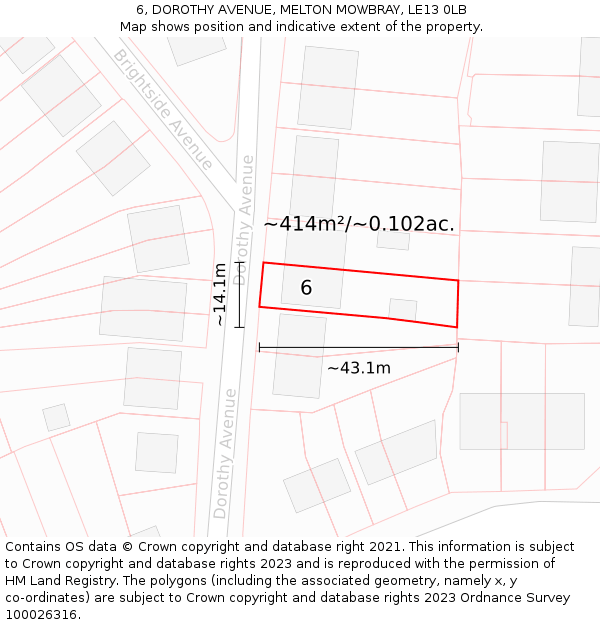 6, DOROTHY AVENUE, MELTON MOWBRAY, LE13 0LB: Plot and title map