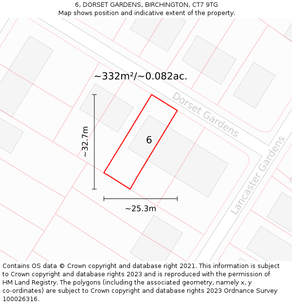 6, DORSET GARDENS, BIRCHINGTON, CT7 9TG: Plot and title map