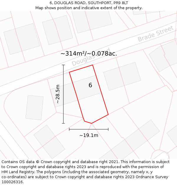 6, DOUGLAS ROAD, SOUTHPORT, PR9 8LT: Plot and title map