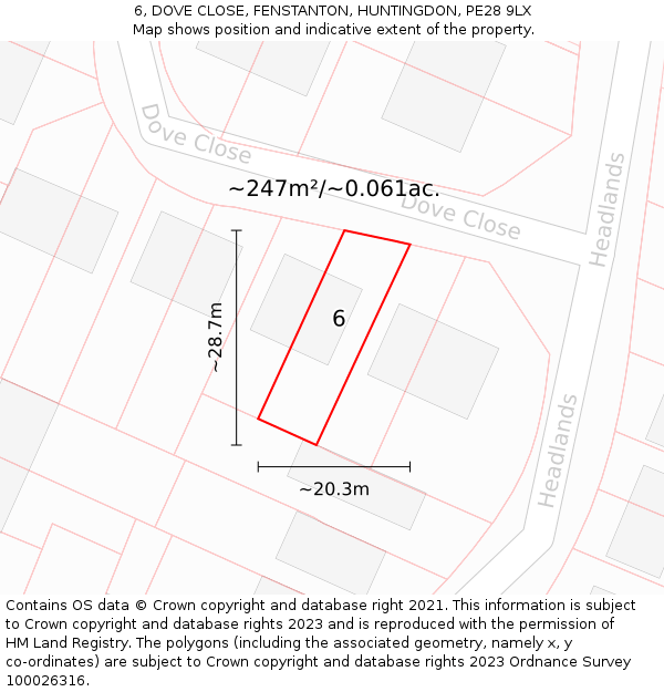 6, DOVE CLOSE, FENSTANTON, HUNTINGDON, PE28 9LX: Plot and title map