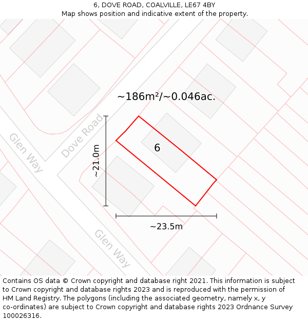 6, DOVE ROAD, COALVILLE, LE67 4BY: Plot and title map