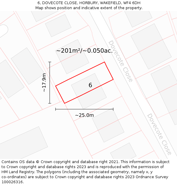 6, DOVECOTE CLOSE, HORBURY, WAKEFIELD, WF4 6DH: Plot and title map
