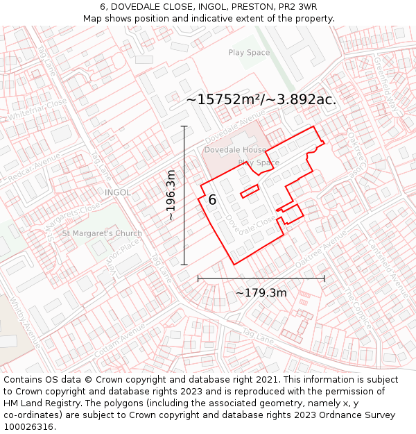 6, DOVEDALE CLOSE, INGOL, PRESTON, PR2 3WR: Plot and title map