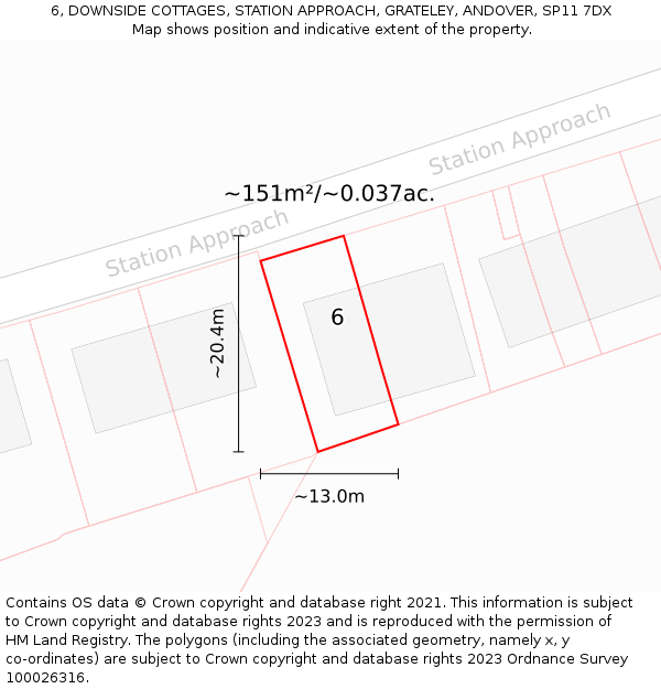 6, DOWNSIDE COTTAGES, STATION APPROACH, GRATELEY, ANDOVER, SP11 7DX: Plot and title map