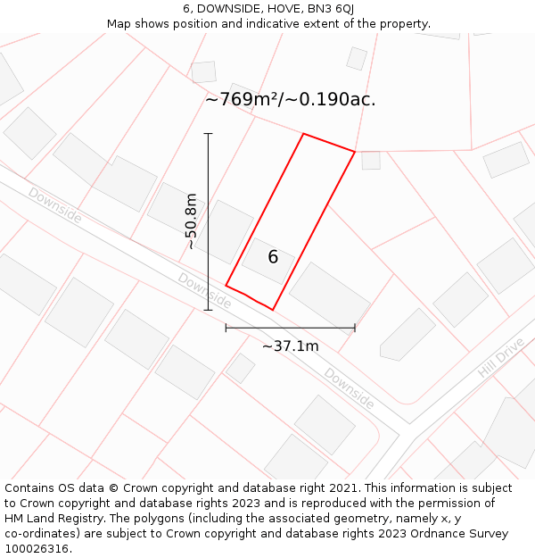 6, DOWNSIDE, HOVE, BN3 6QJ: Plot and title map