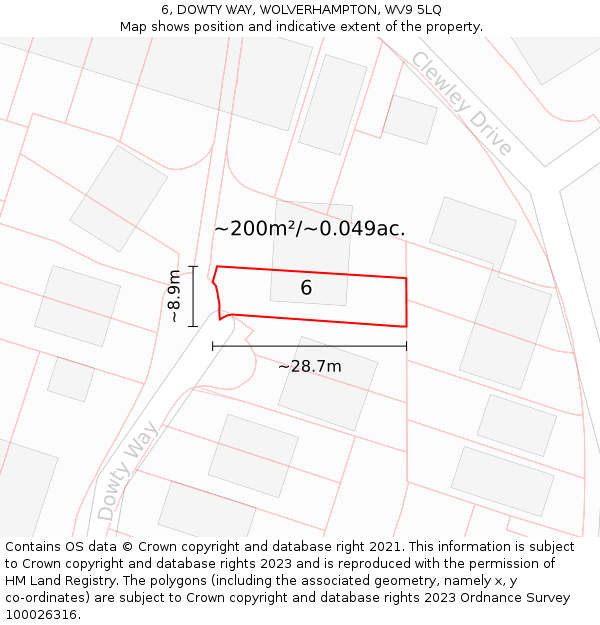 6, DOWTY WAY, WOLVERHAMPTON, WV9 5LQ: Plot and title map