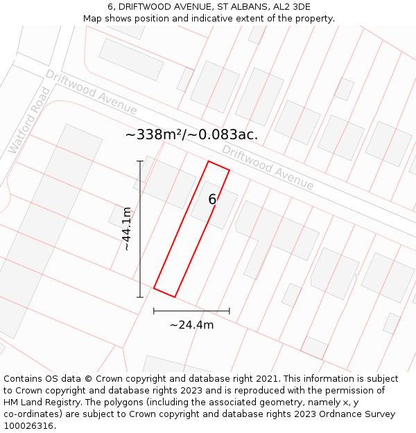 6, DRIFTWOOD AVENUE, ST ALBANS, AL2 3DE: Plot and title map