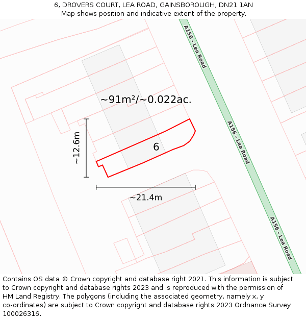 6, DROVERS COURT, LEA ROAD, GAINSBOROUGH, DN21 1AN: Plot and title map