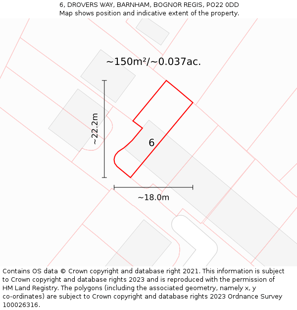 6, DROVERS WAY, BARNHAM, BOGNOR REGIS, PO22 0DD: Plot and title map