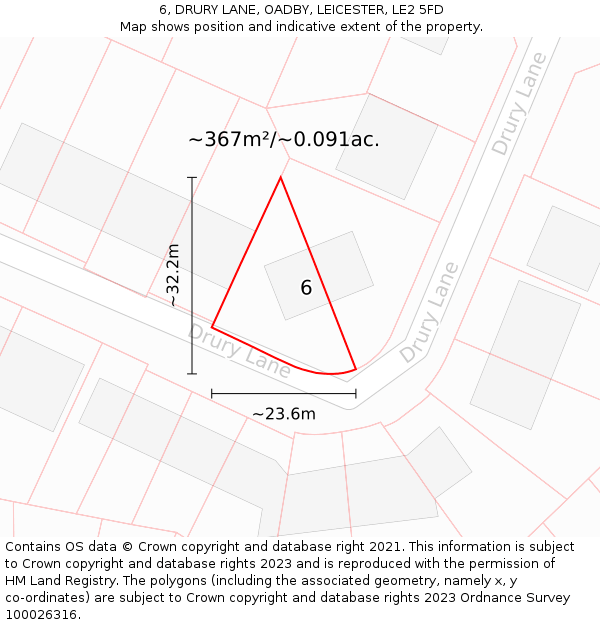 6, DRURY LANE, OADBY, LEICESTER, LE2 5FD: Plot and title map