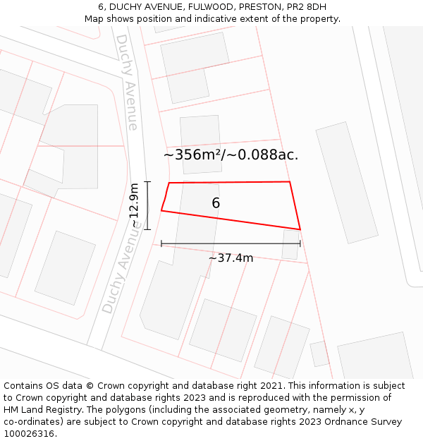 6, DUCHY AVENUE, FULWOOD, PRESTON, PR2 8DH: Plot and title map