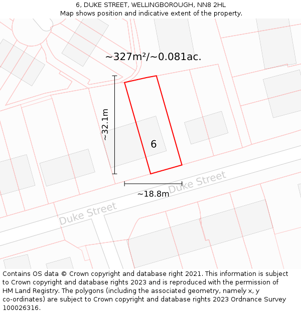 6, DUKE STREET, WELLINGBOROUGH, NN8 2HL: Plot and title map