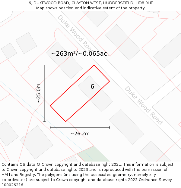 6, DUKEWOOD ROAD, CLAYTON WEST, HUDDERSFIELD, HD8 9HF: Plot and title map