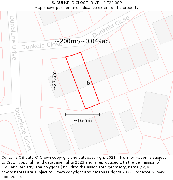 6, DUNKELD CLOSE, BLYTH, NE24 3SP: Plot and title map