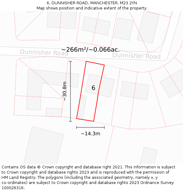 6, DUNNISHER ROAD, MANCHESTER, M23 2YN: Plot and title map