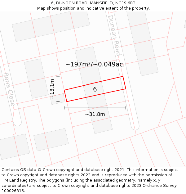 6, DUNOON ROAD, MANSFIELD, NG19 6RB: Plot and title map