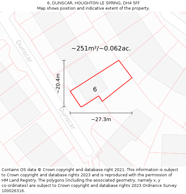 6, DUNSCAR, HOUGHTON LE SPRING, DH4 5FF: Plot and title map