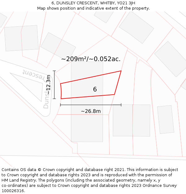 6, DUNSLEY CRESCENT, WHITBY, YO21 3JH: Plot and title map