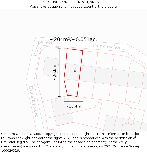 6, DUNSLEY VALE, SWINDON, SN1 7BW: Plot and title map