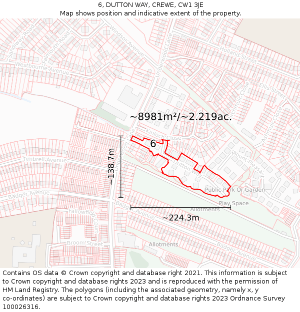 6, DUTTON WAY, CREWE, CW1 3JE: Plot and title map