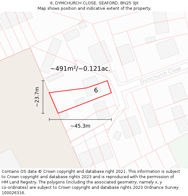 6, DYMCHURCH CLOSE, SEAFORD, BN25 3JX: Plot and title map