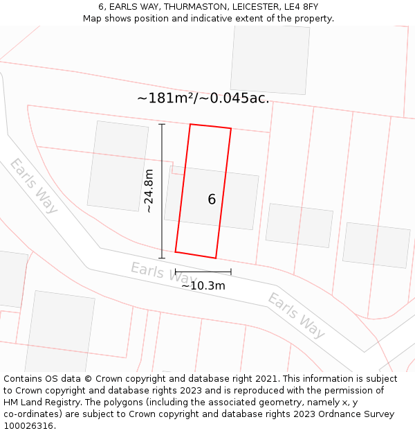 6, EARLS WAY, THURMASTON, LEICESTER, LE4 8FY: Plot and title map