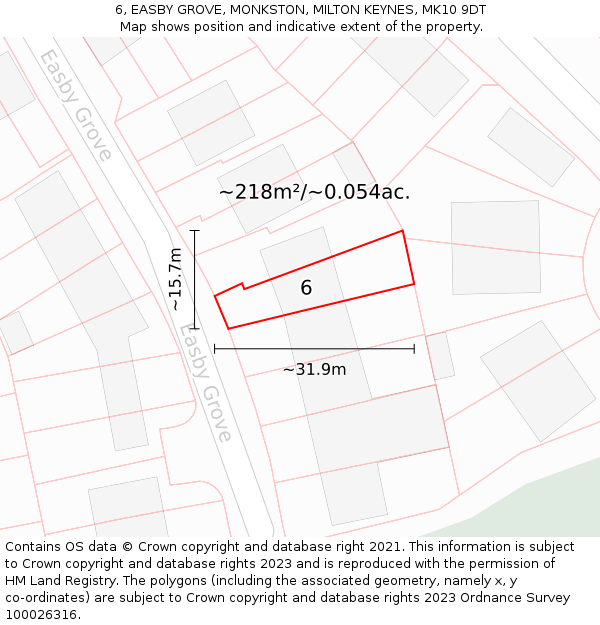 6, EASBY GROVE, MONKSTON, MILTON KEYNES, MK10 9DT: Plot and title map