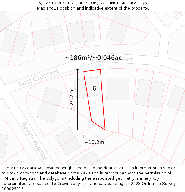 6, EAST CRESCENT, BEESTON, NOTTINGHAM, NG9 1QA: Plot and title map