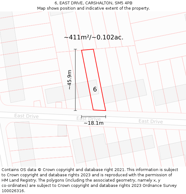 6, EAST DRIVE, CARSHALTON, SM5 4PB: Plot and title map