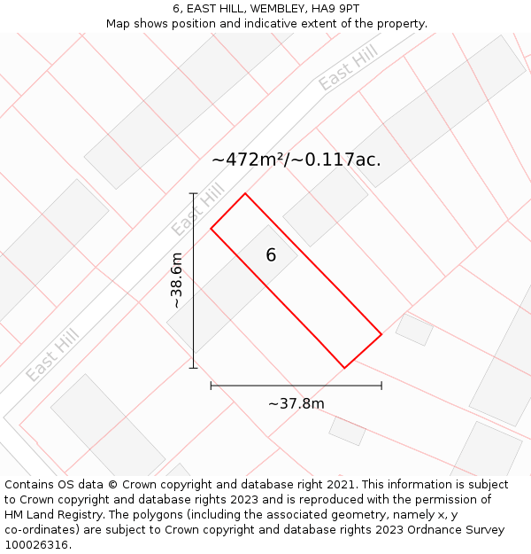 6, EAST HILL, WEMBLEY, HA9 9PT: Plot and title map