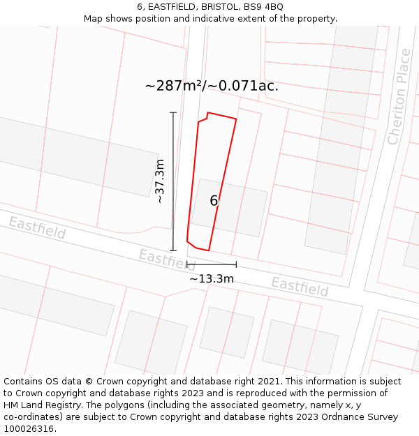 6, EASTFIELD, BRISTOL, BS9 4BQ: Plot and title map