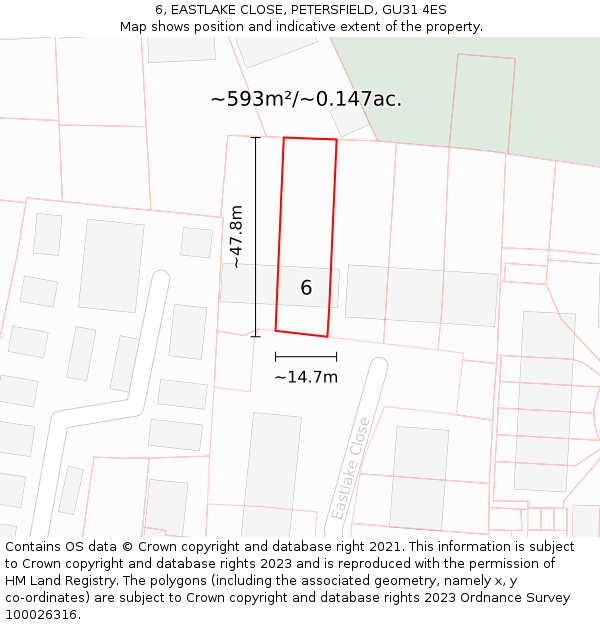 6, EASTLAKE CLOSE, PETERSFIELD, GU31 4ES: Plot and title map