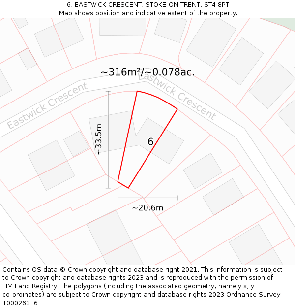 6, EASTWICK CRESCENT, STOKE-ON-TRENT, ST4 8PT: Plot and title map