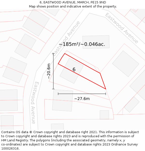 6, EASTWOOD AVENUE, MARCH, PE15 9ND: Plot and title map