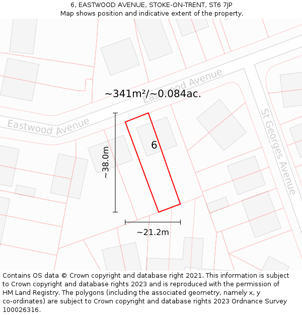 6, EASTWOOD AVENUE, STOKE-ON-TRENT, ST6 7JP: Plot and title map