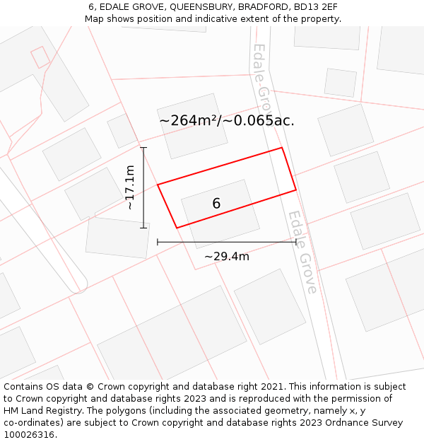 6, EDALE GROVE, QUEENSBURY, BRADFORD, BD13 2EF: Plot and title map