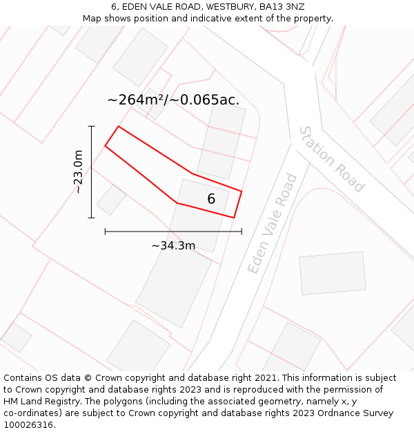 6, EDEN VALE ROAD, WESTBURY, BA13 3NZ: Plot and title map