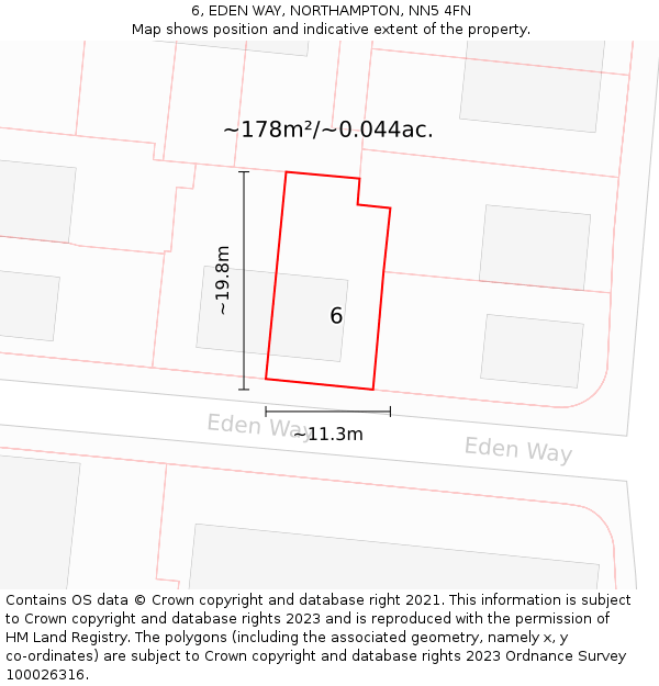 6, EDEN WAY, NORTHAMPTON, NN5 4FN: Plot and title map